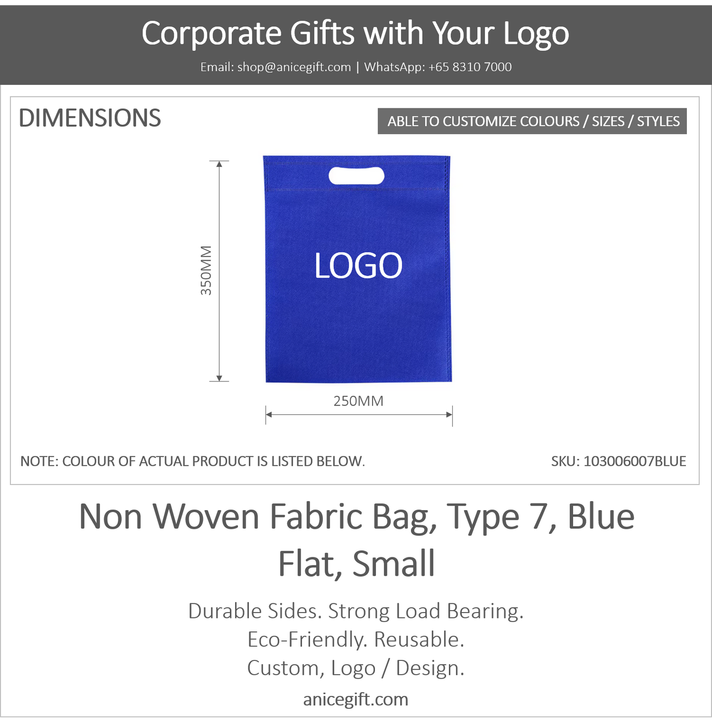 Non Woven Fabric Bag, Type 7, Blue | Flat, Small