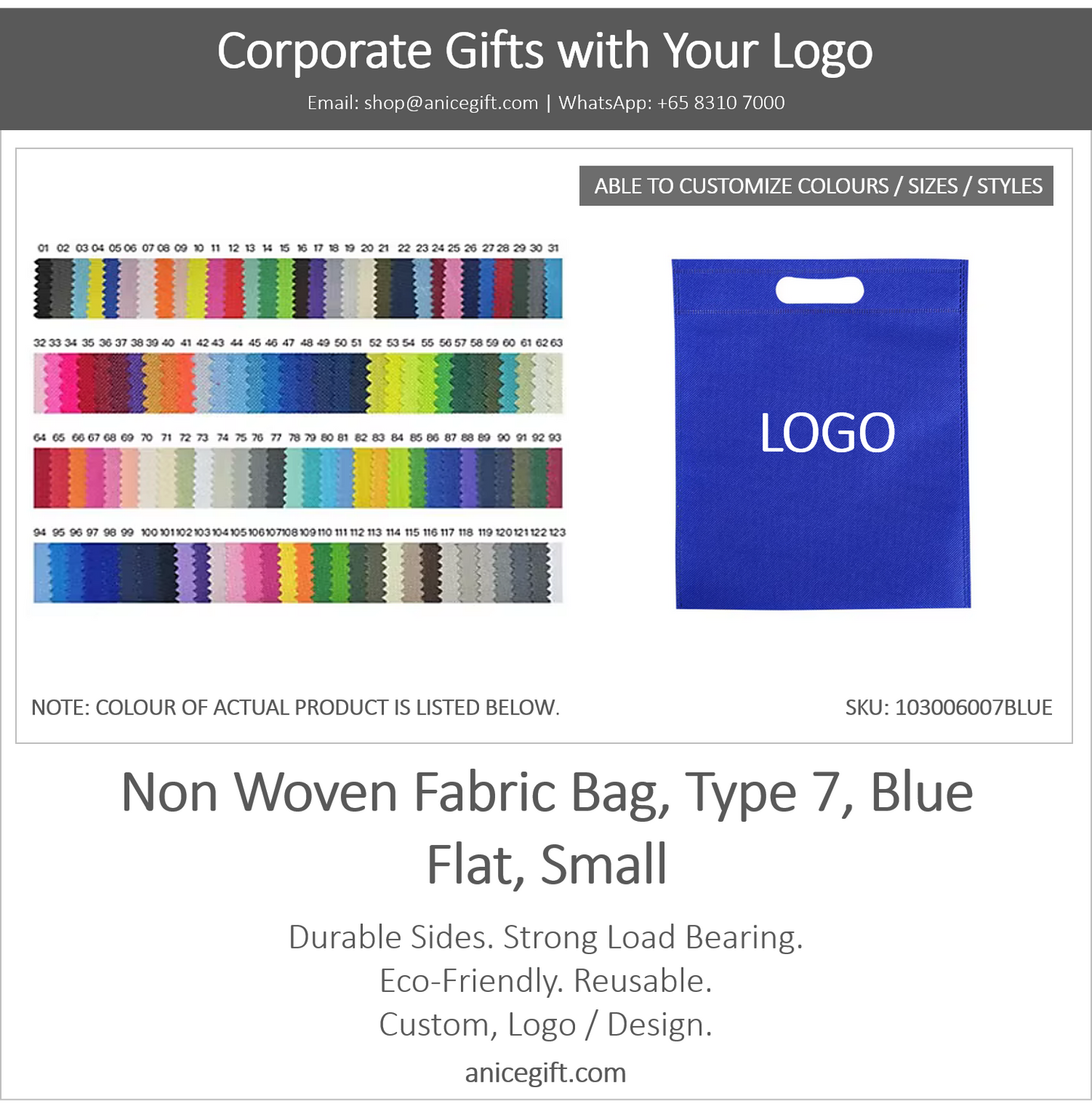 Non Woven Fabric Bag, Type 7, Blue | Flat, Small