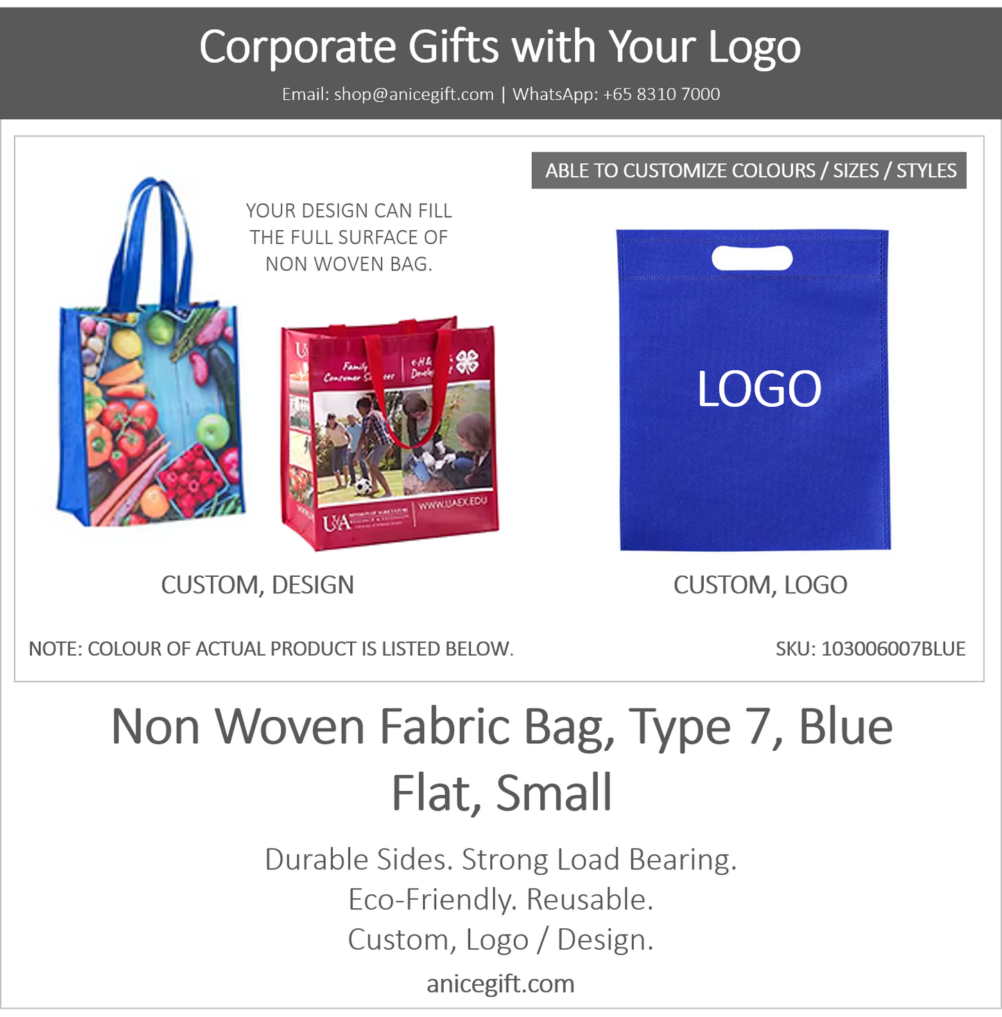 Non Woven Fabric Bag, Type 7, Blue | Flat, Small