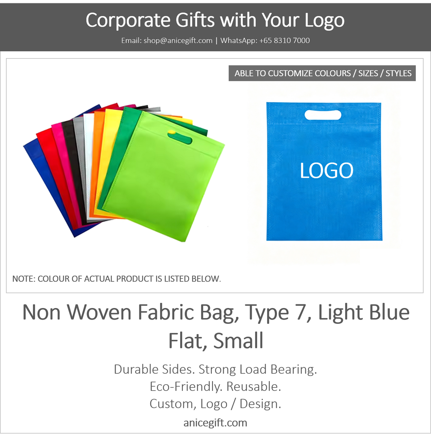 Non Woven Fabric Bag, Type 7, Light Blue | Flat, Small