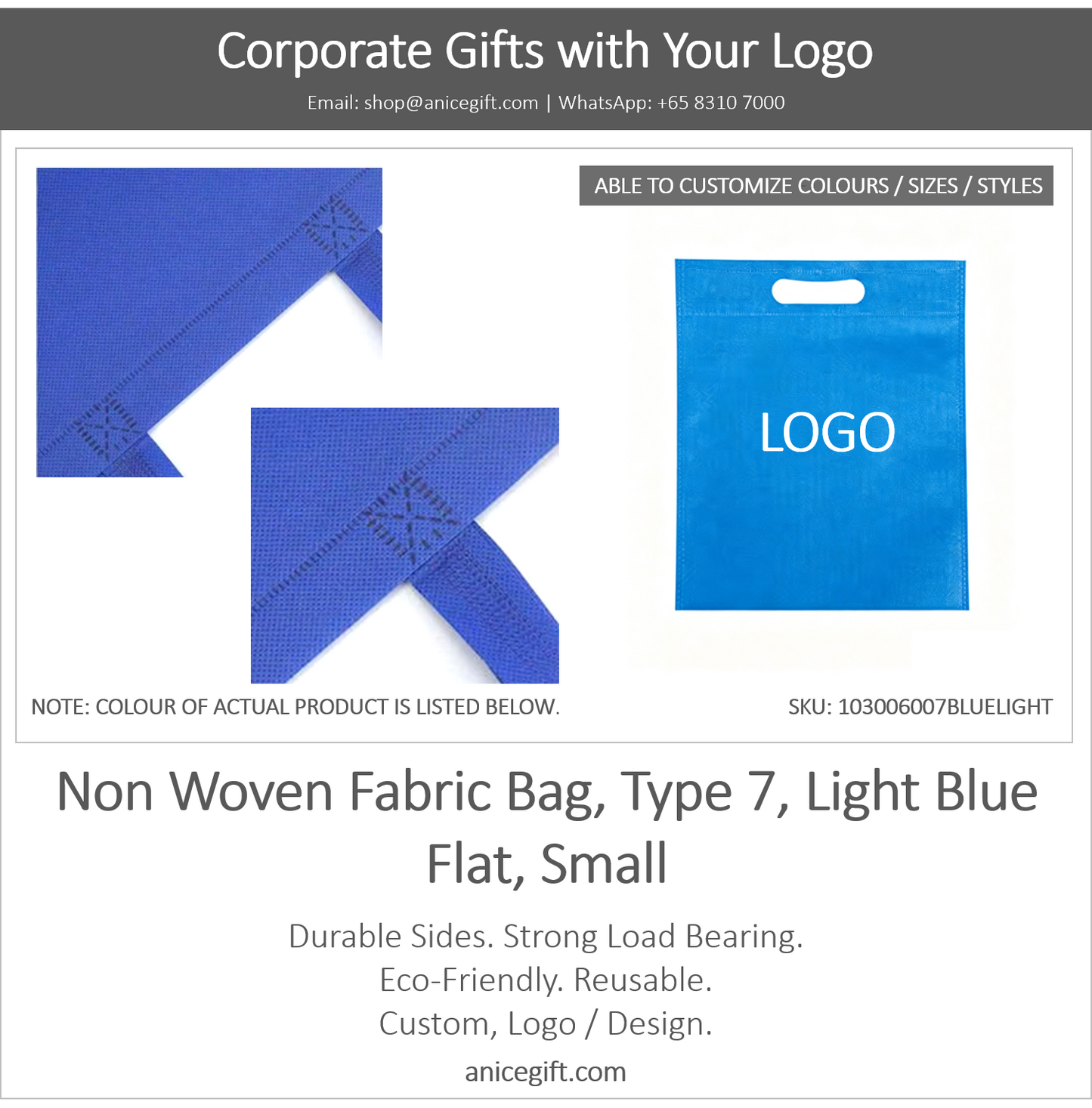Non Woven Fabric Bag, Type 7, Light Blue | Flat, Small