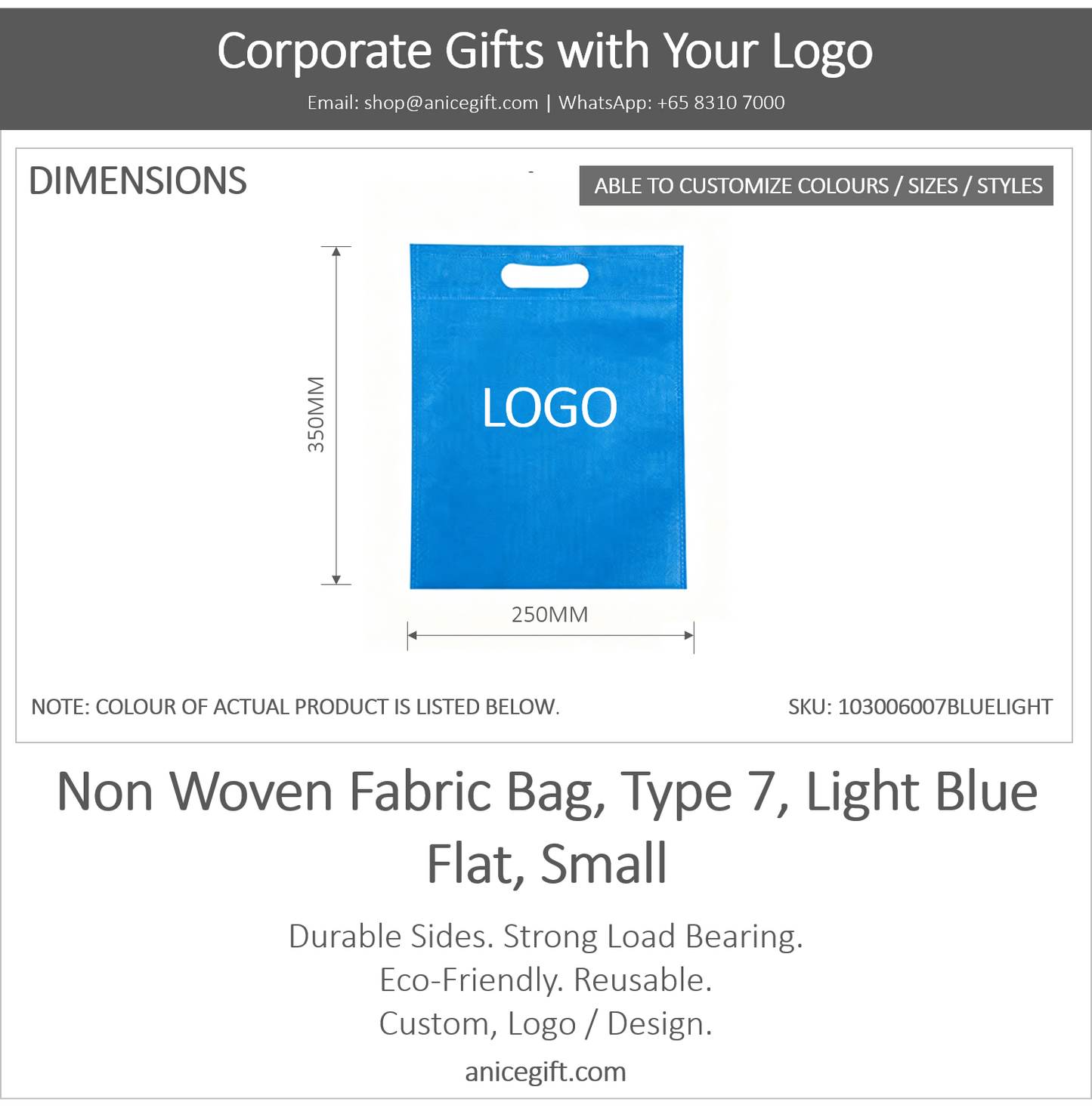 Non Woven Fabric Bag, Type 7, Light Blue | Flat, Small