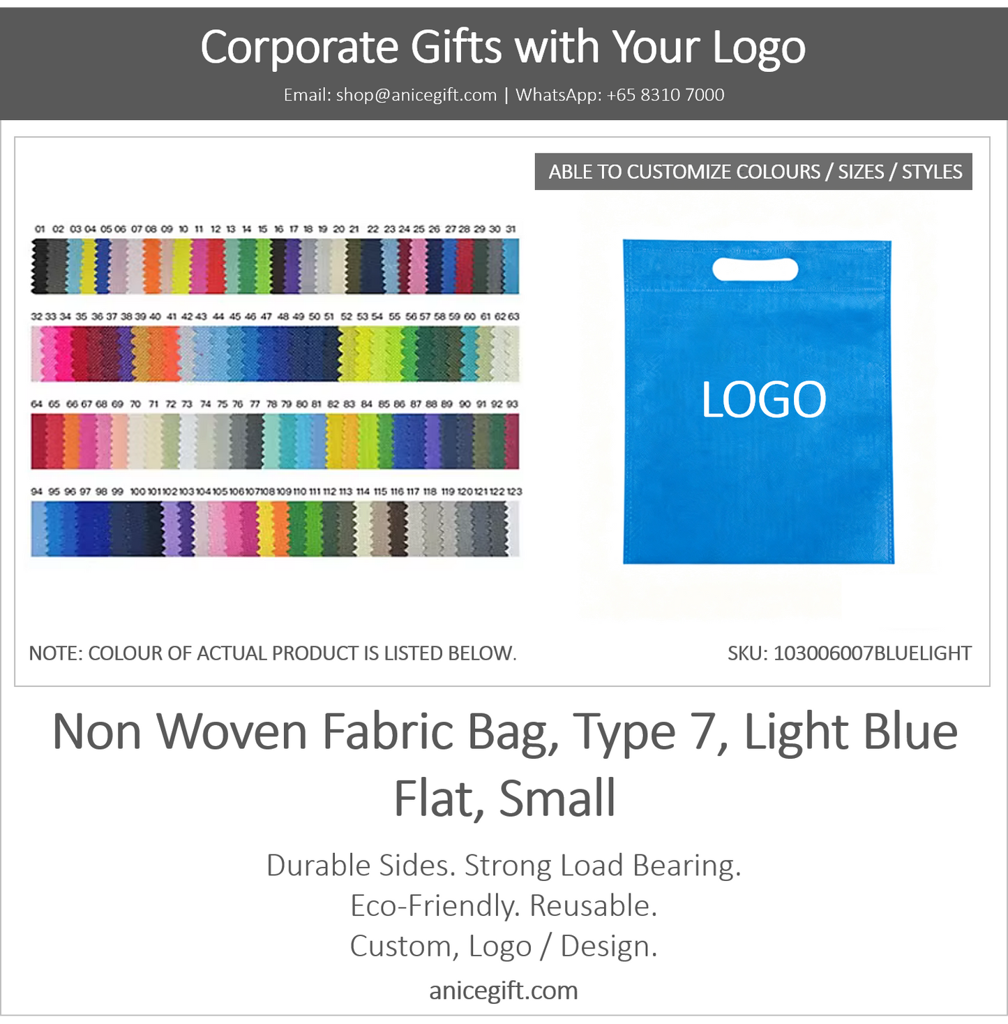 Non Woven Fabric Bag, Type 7, Light Blue | Flat, Small
