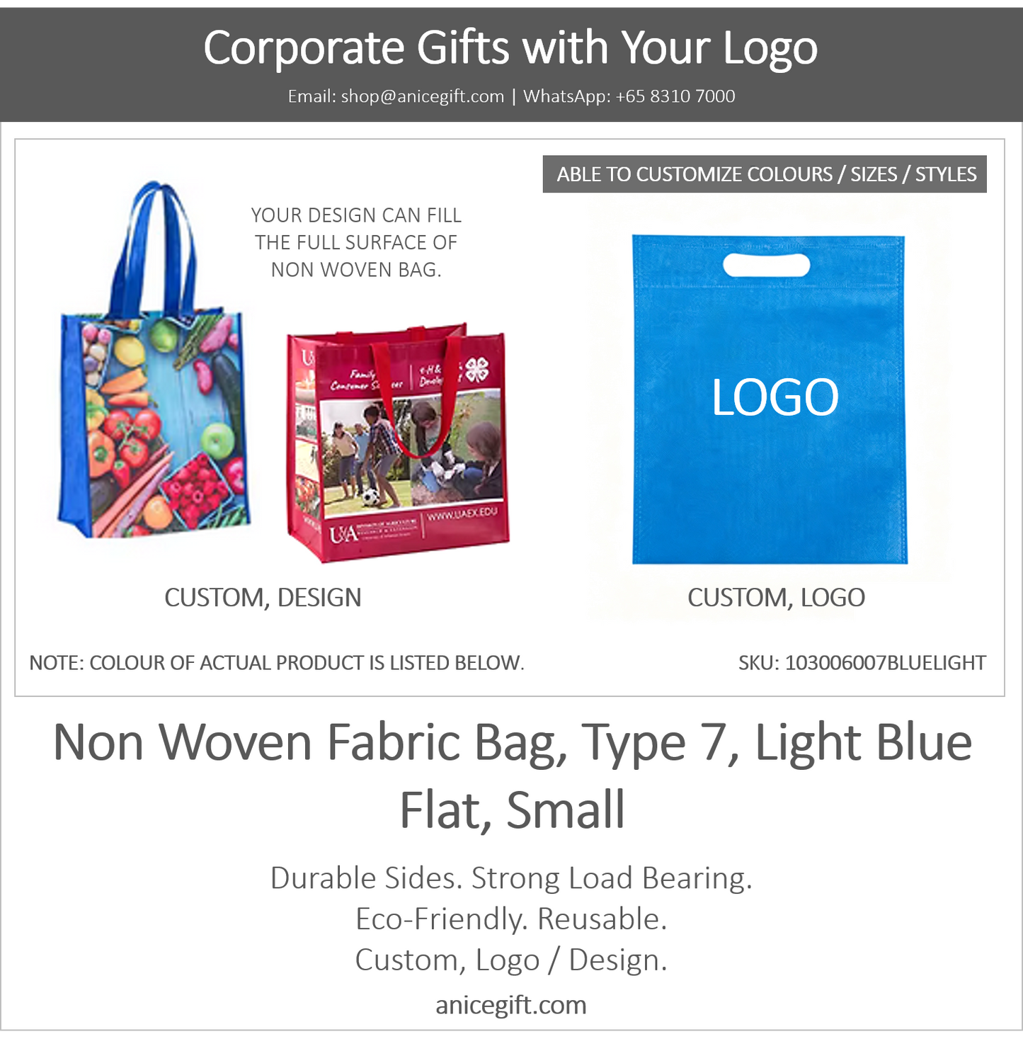 Non Woven Fabric Bag, Type 7, Light Blue | Flat, Small