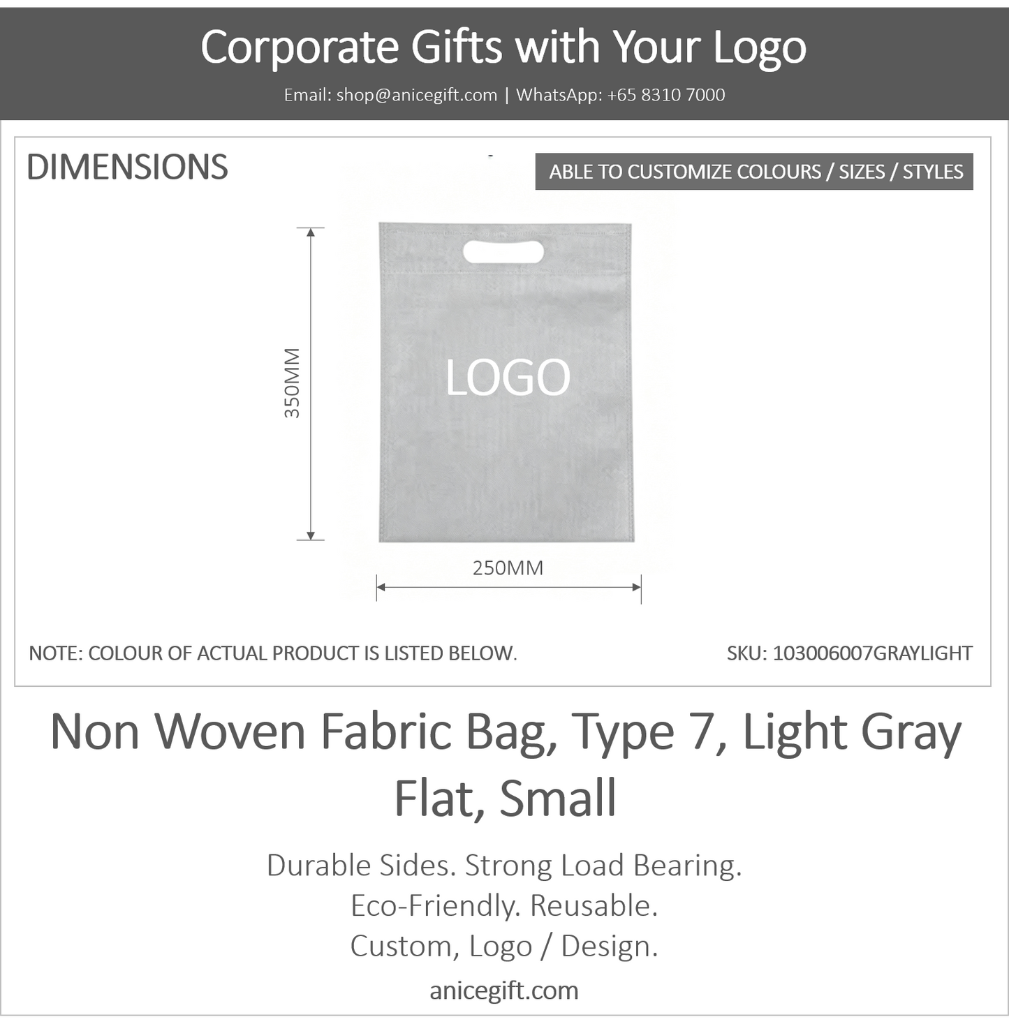 Non Woven Fabric Bag, Type 7, Light Gray | Flat, Small