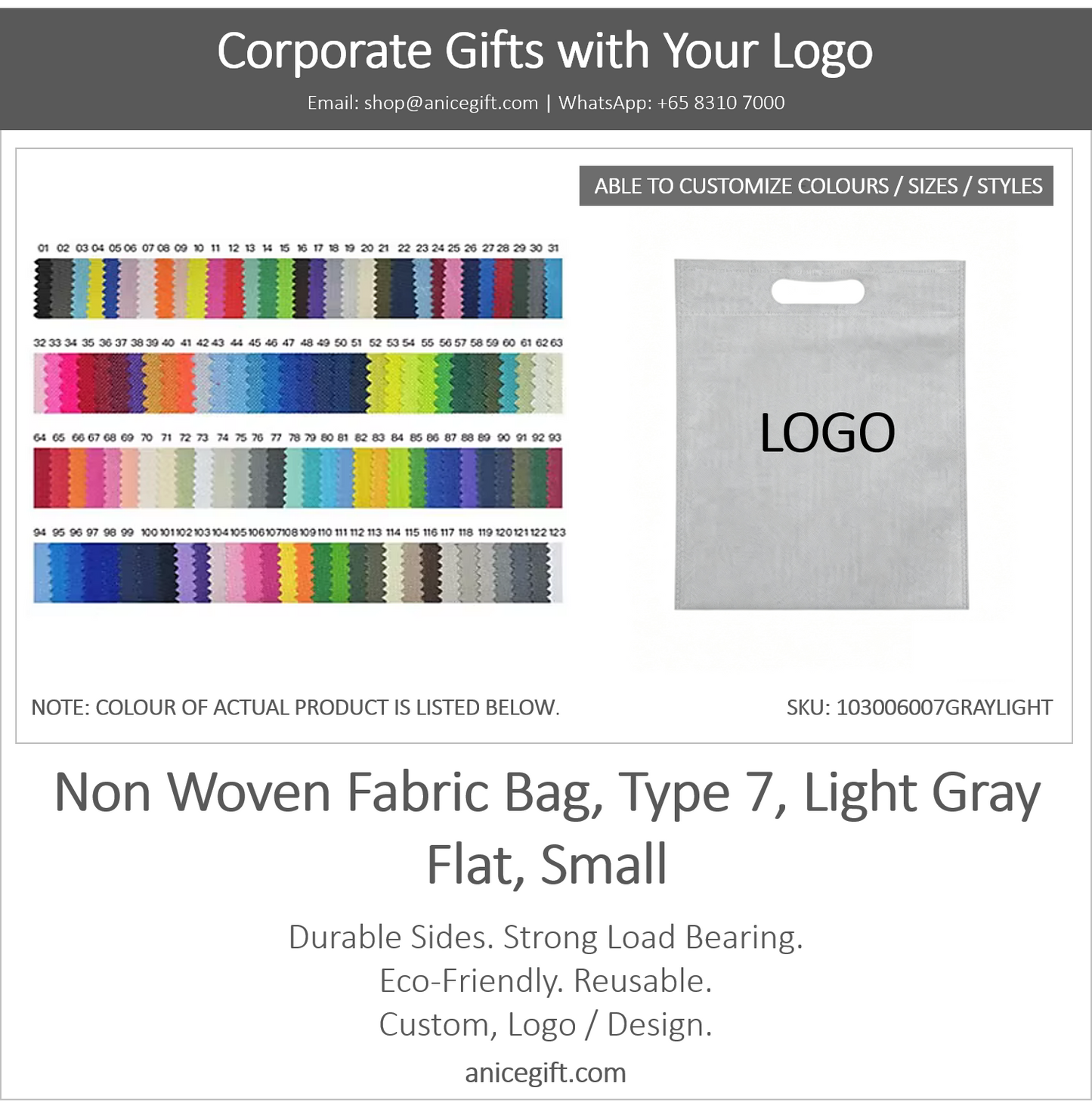 Non Woven Fabric Bag, Type 7, Light Gray | Flat, Small