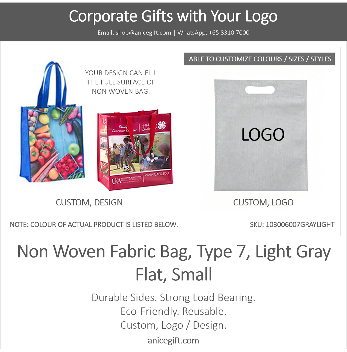 Non Woven Fabric Bag, Type 7, Light Gray | Flat, Small