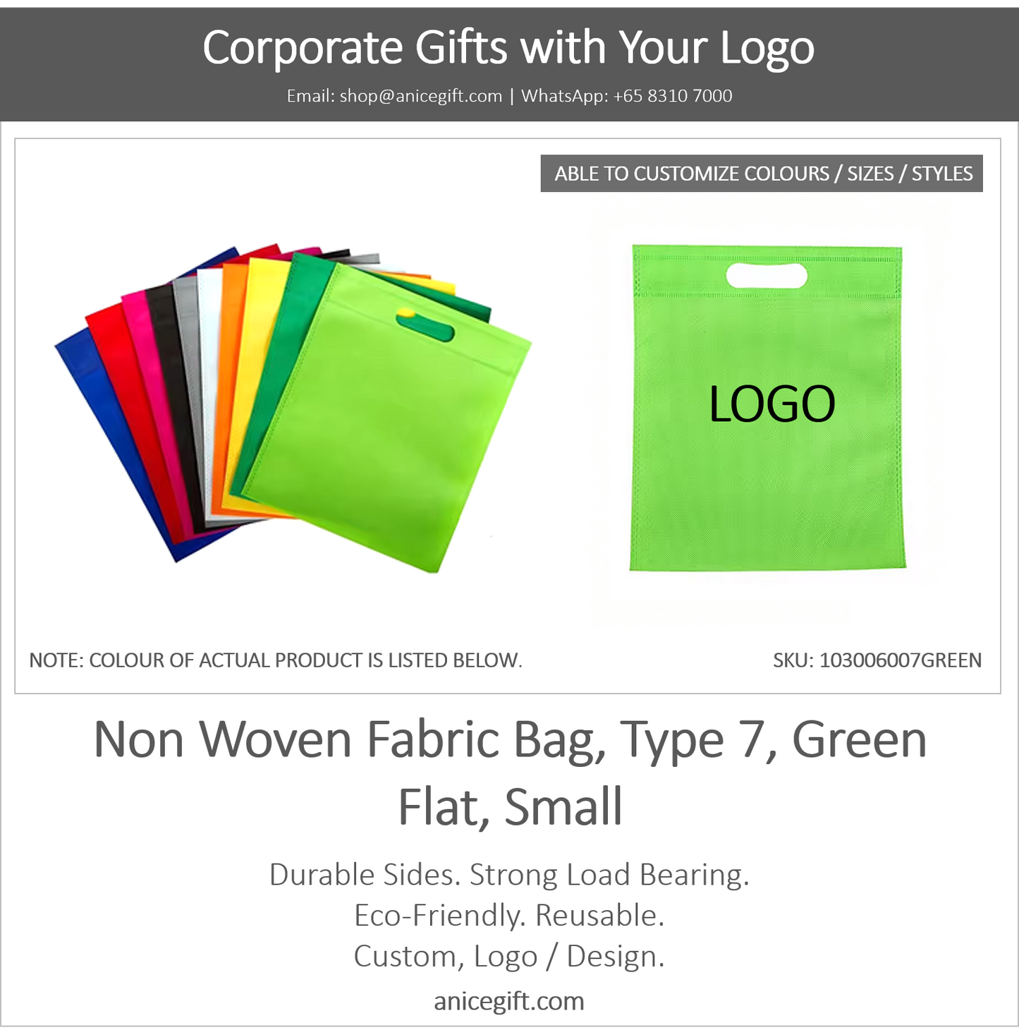 Non Woven Fabric Bag, Type 7, Green | Flat, Small