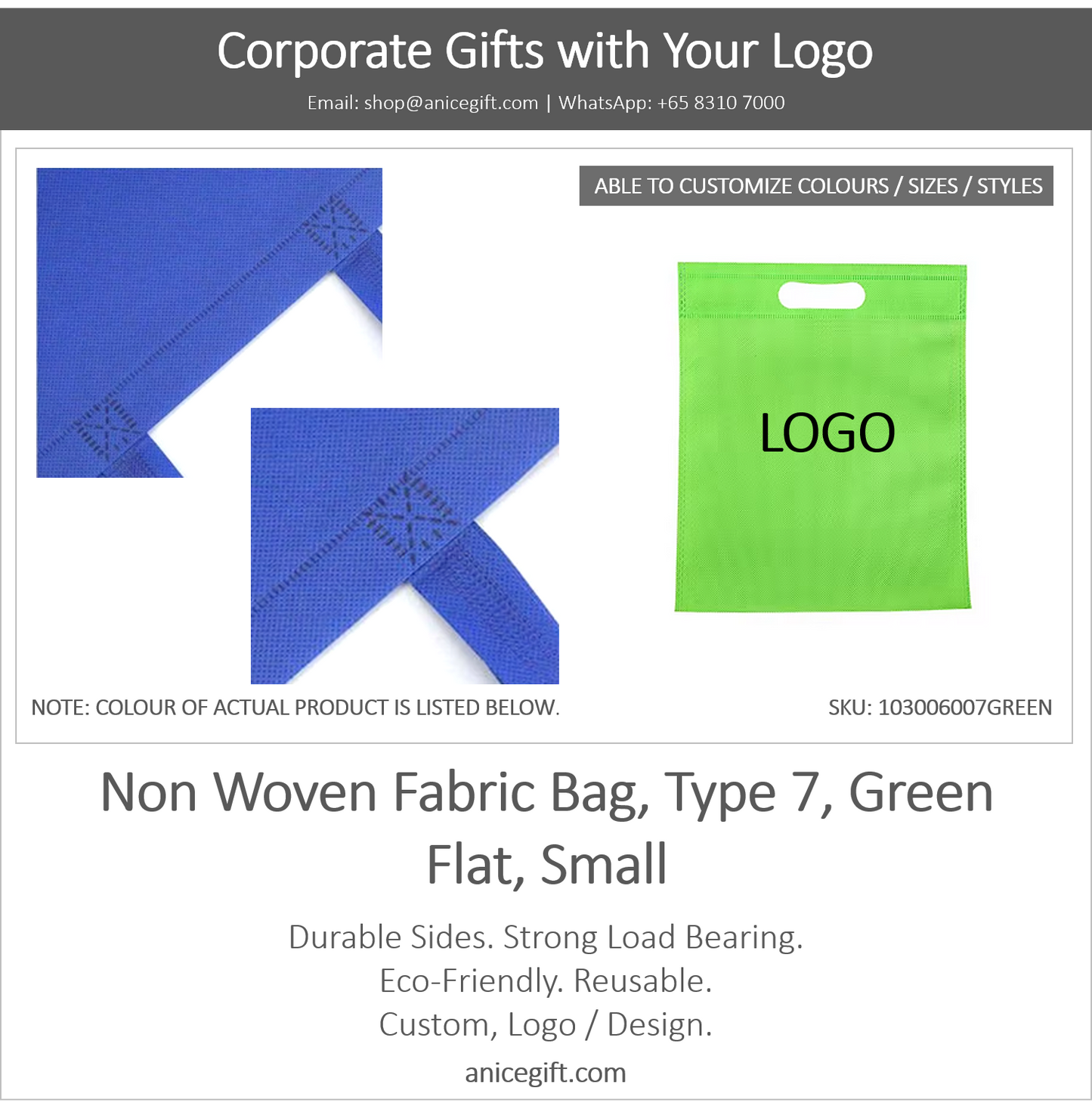 Non Woven Fabric Bag, Type 7, Green | Flat, Small
