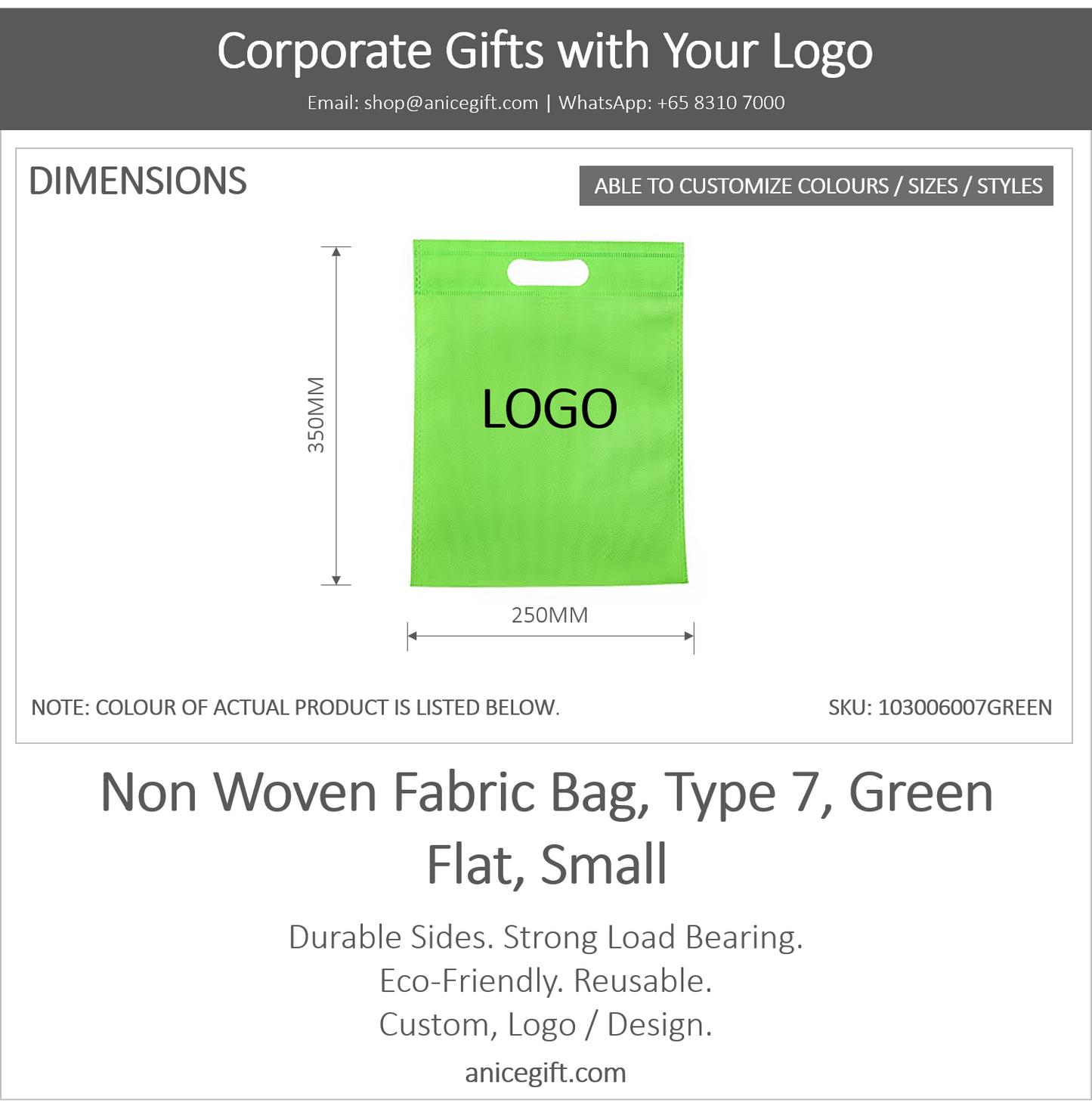 Non Woven Fabric Bag, Type 7, Green | Flat, Small