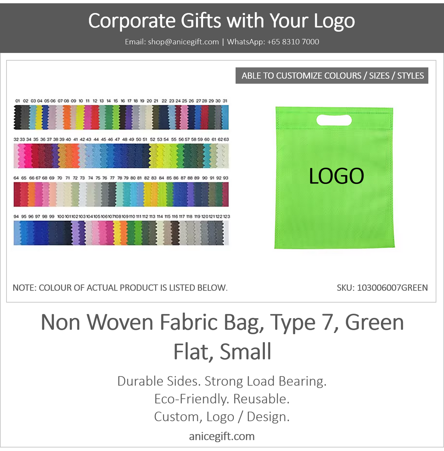 Non Woven Fabric Bag, Type 7, Green | Flat, Small