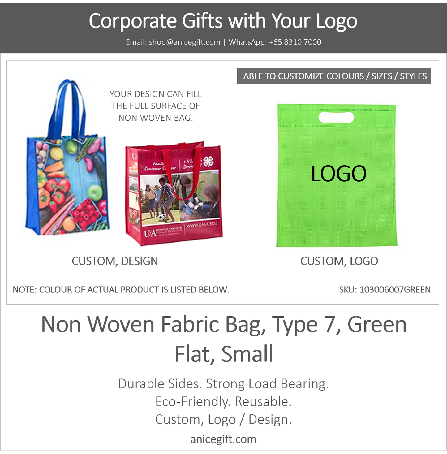 Non Woven Fabric Bag, Type 7, Green | Flat, Small