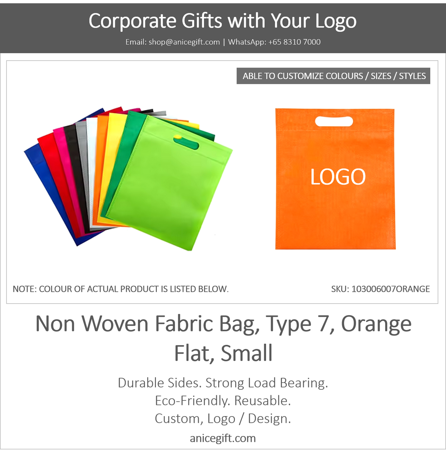 Non Woven Fabric Bag, Type 7, Orange | Flat, Small