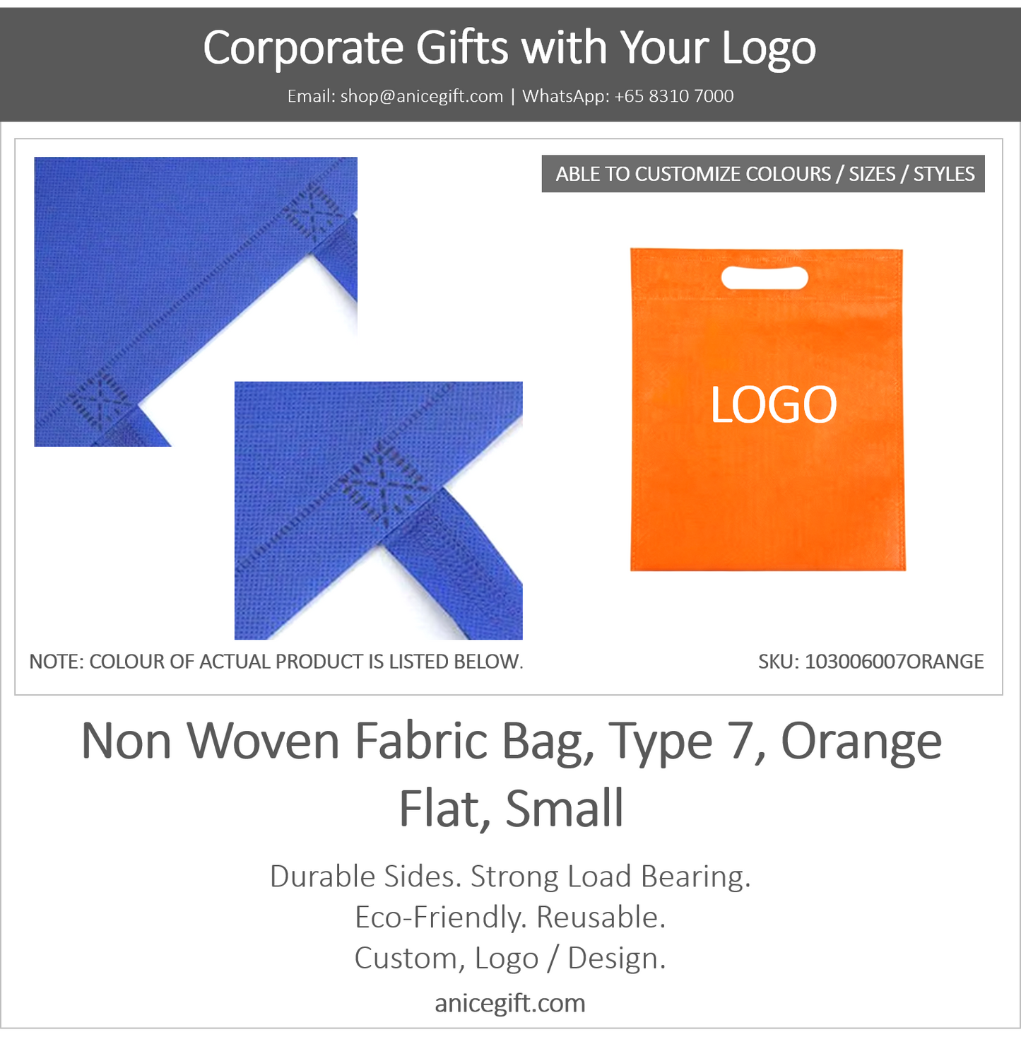 Non Woven Fabric Bag, Type 7, Orange | Flat, Small