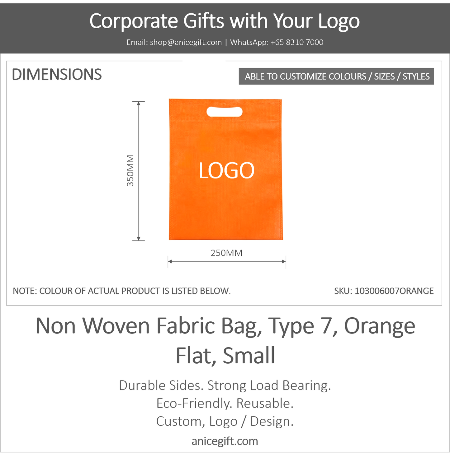 Non Woven Fabric Bag, Type 7, Orange | Flat, Small
