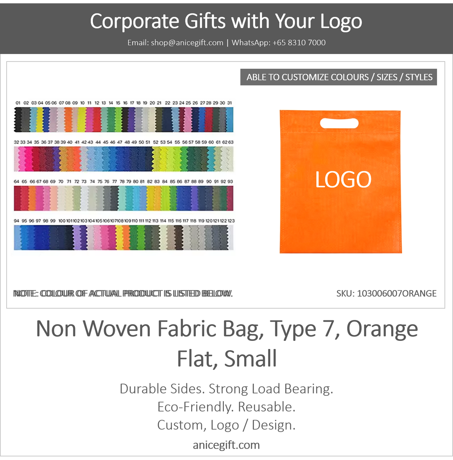 Non Woven Fabric Bag, Type 7, Orange | Flat, Small
