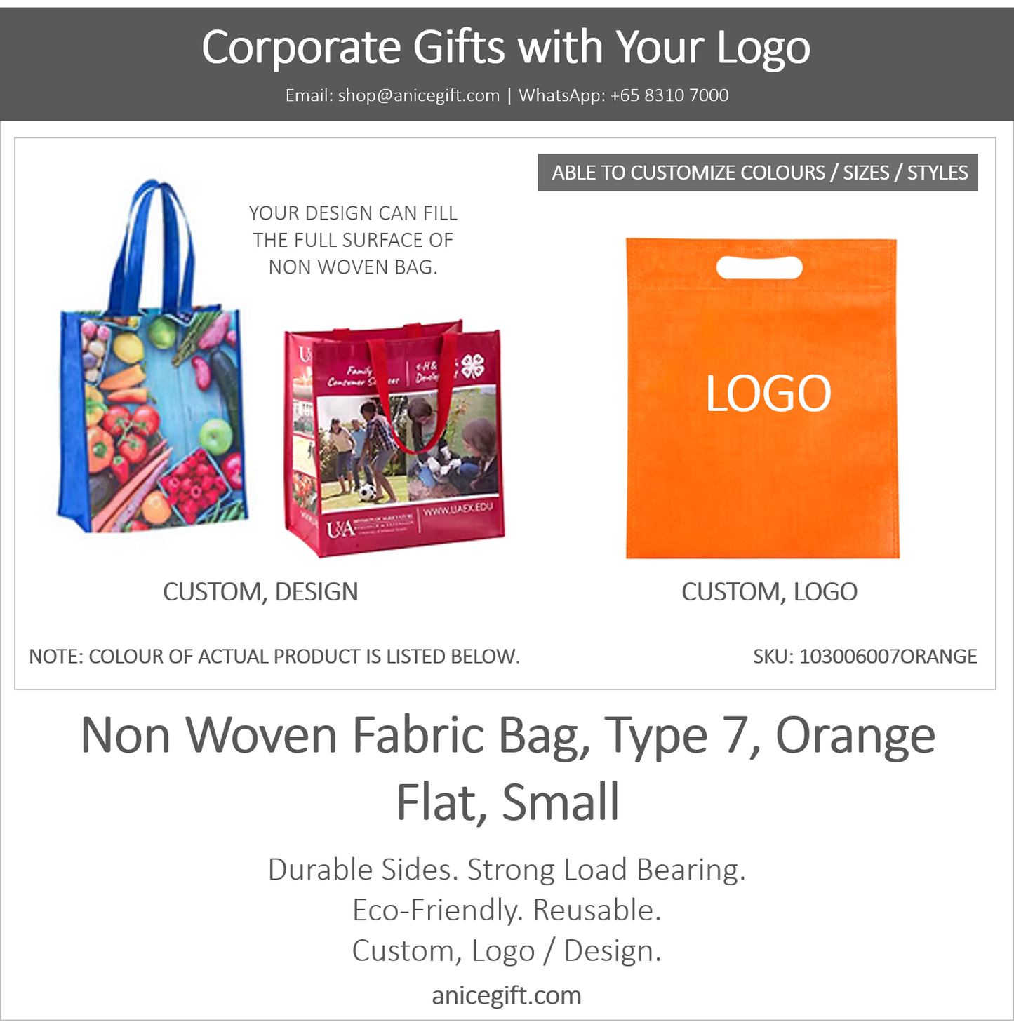 Non Woven Fabric Bag, Type 7, Orange | Flat, Small