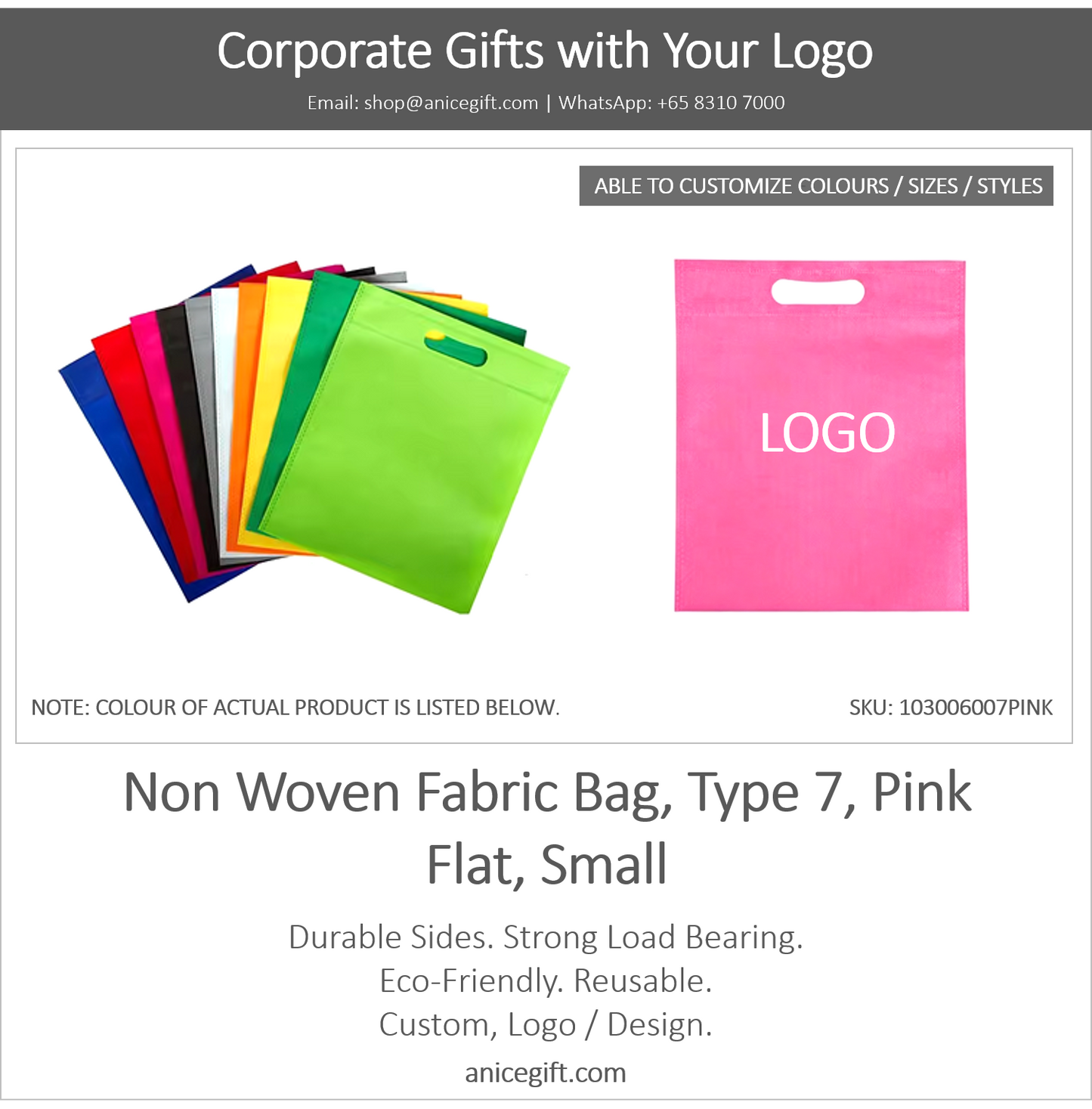 Non Woven Fabric Bag, Type 7, Pink | Flat, Small