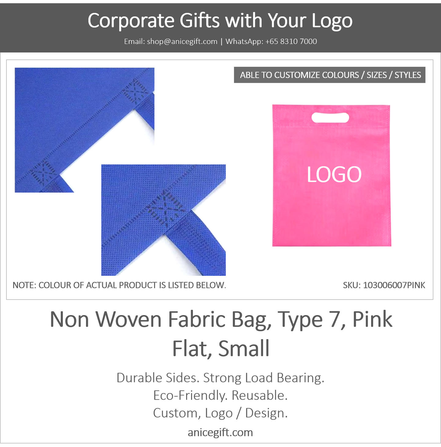 Non Woven Fabric Bag, Type 7, Pink | Flat, Small