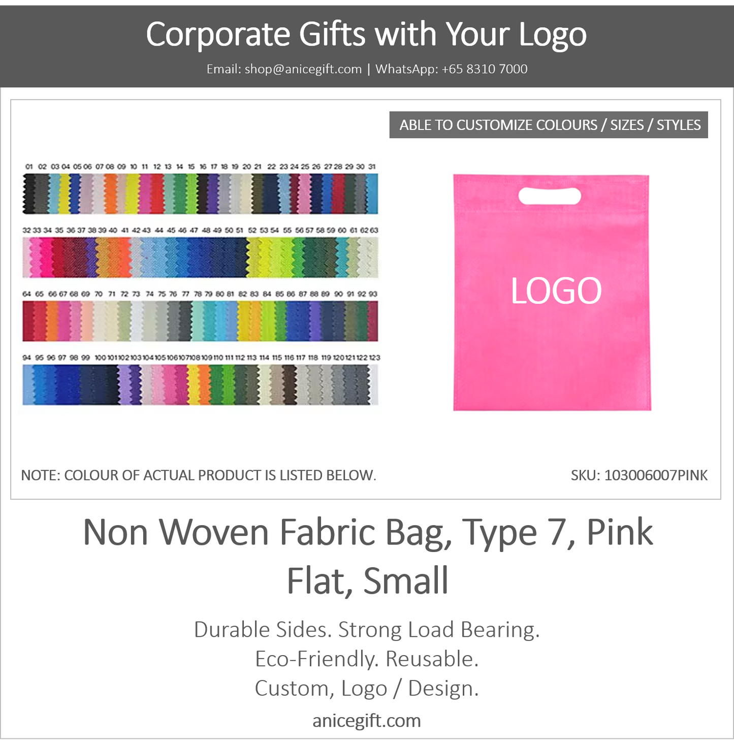 Non Woven Fabric Bag, Type 7, Pink | Flat, Small