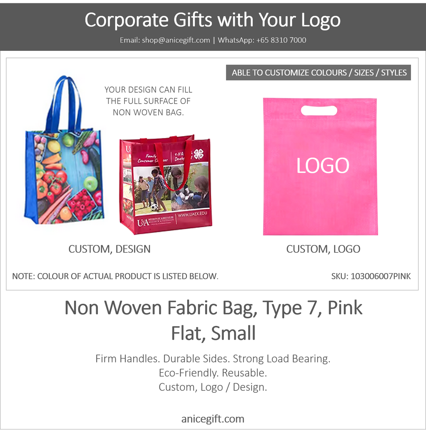 Non Woven Fabric Bag, Type 7, Pink | Flat, Small