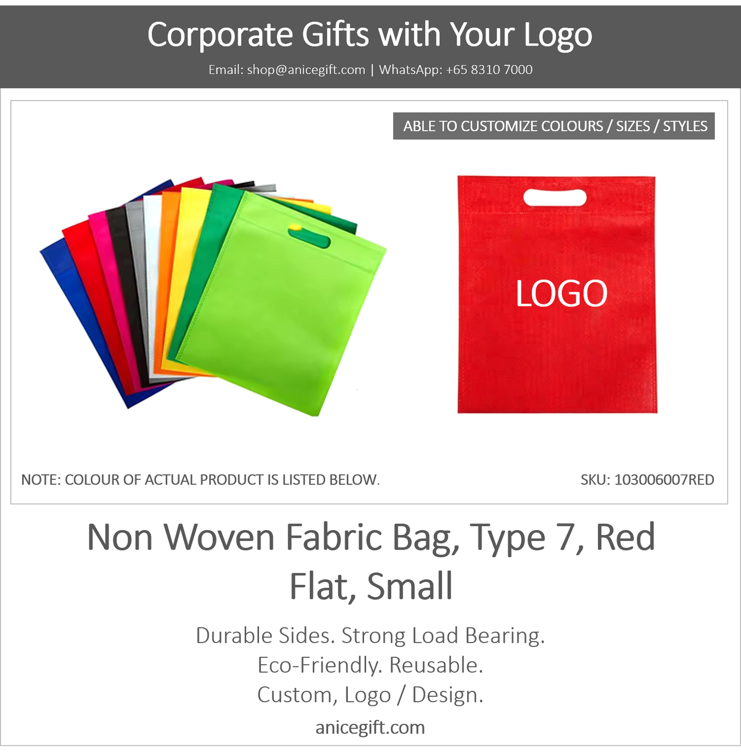 Non Woven Fabric Bag, Type 7, Red | Flat, Small