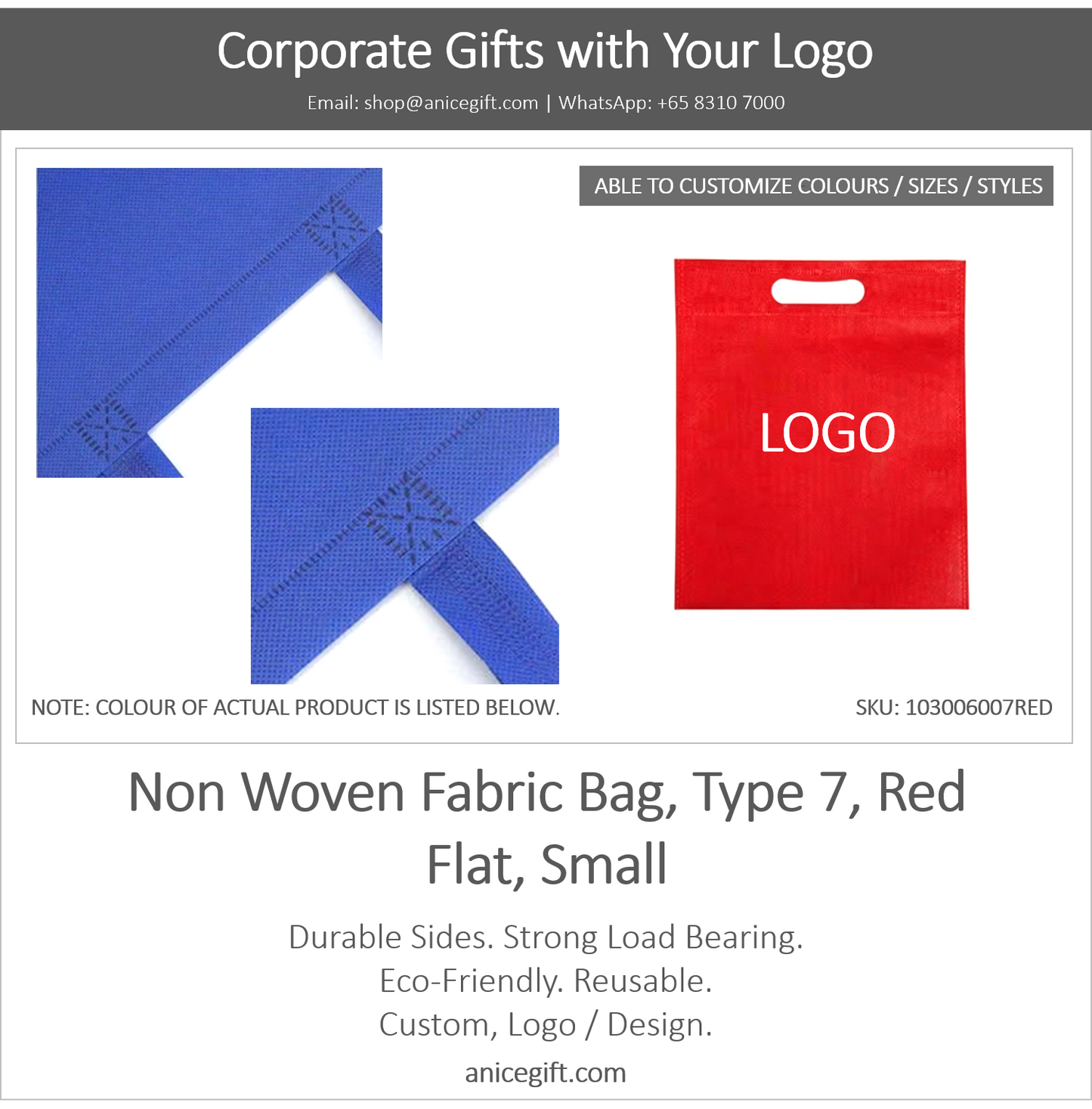 Non Woven Fabric Bag, Type 7, Red | Flat, Small