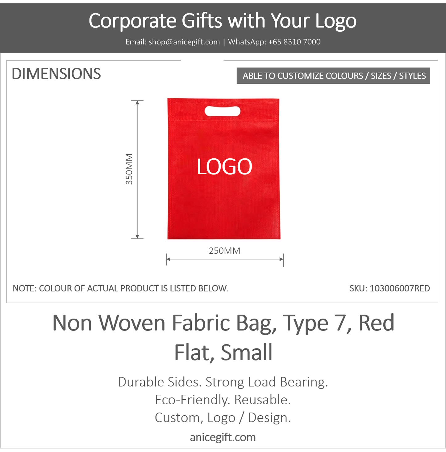 Non Woven Fabric Bag, Type 7, Red | Flat, Small