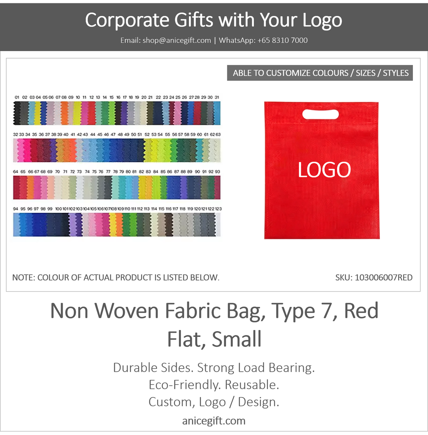 Non Woven Fabric Bag, Type 7, Red | Flat, Small