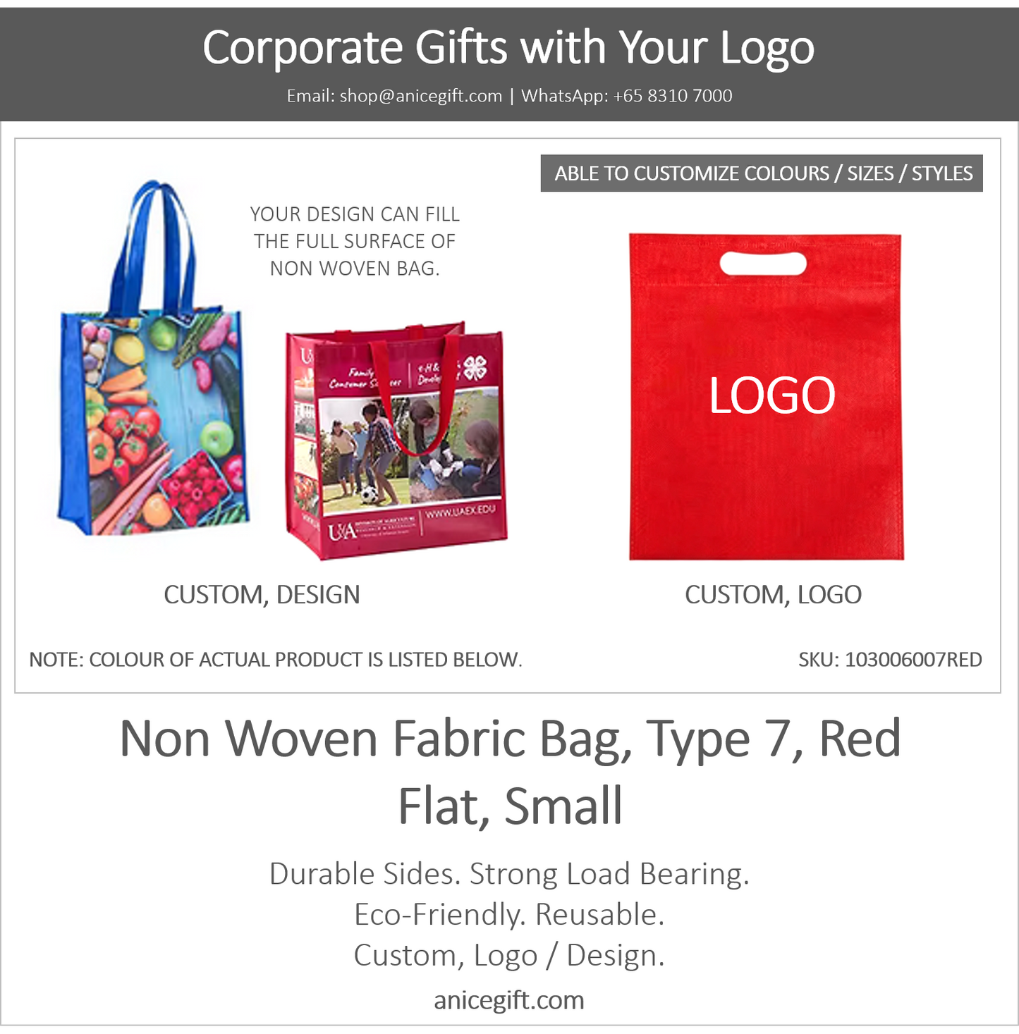 Non Woven Fabric Bag, Type 7, Red | Flat, Small