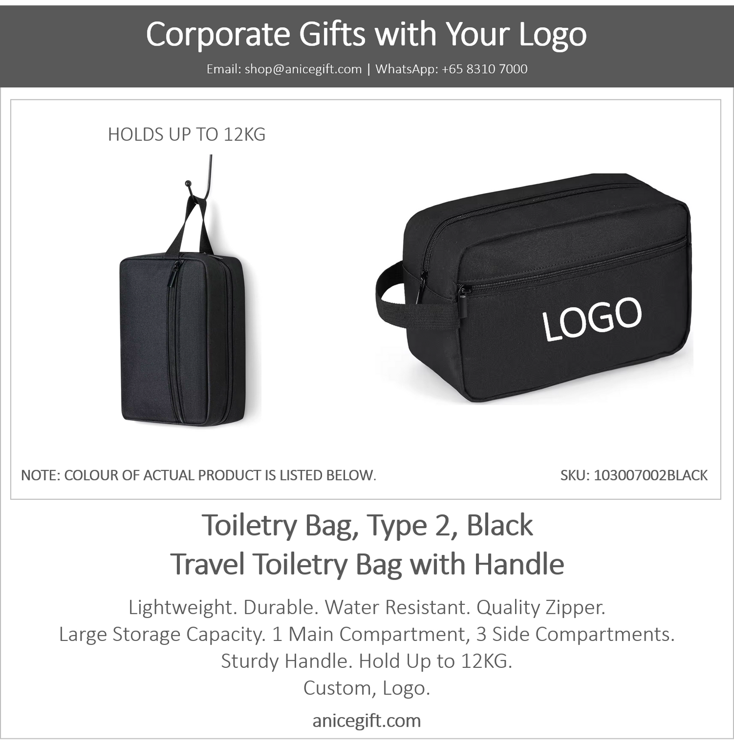 Toiletry Bag, Type 2, Black | Travel Toiletry Bag with Handle