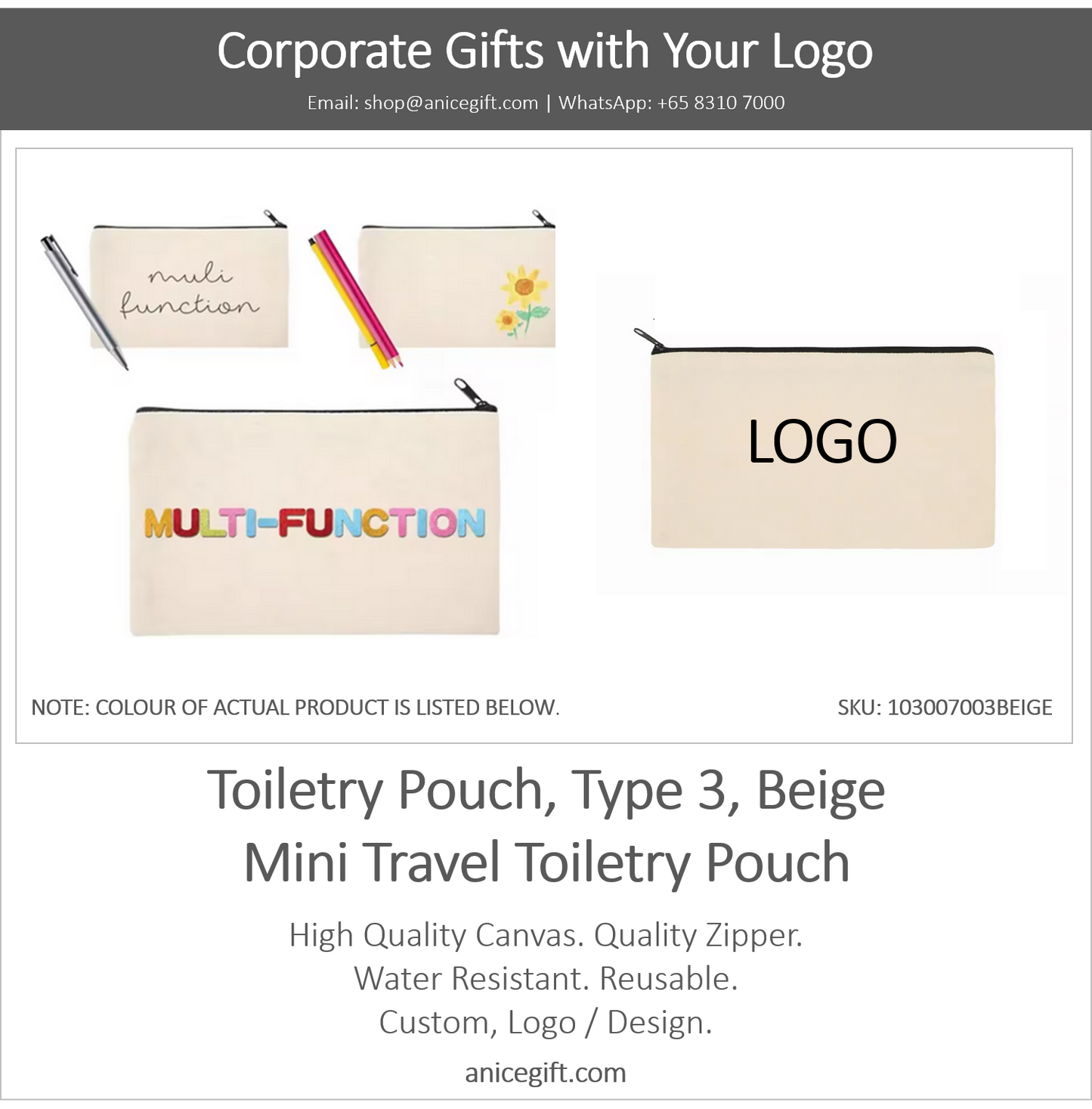 Toiletry Bag, Type 3, Beige | Mini Travel Toiletry Pouch