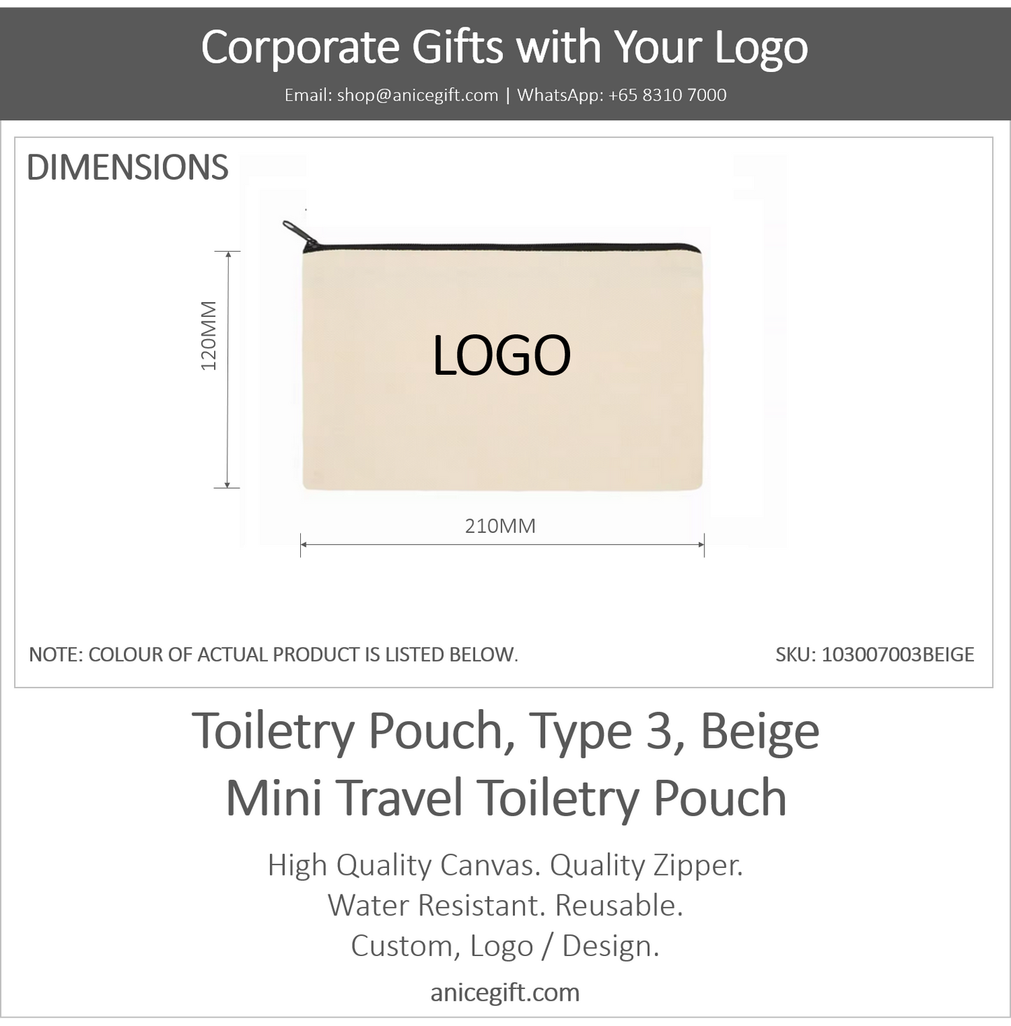 Toiletry Bag, Type 3, Beige | Mini Travel Toiletry Pouch