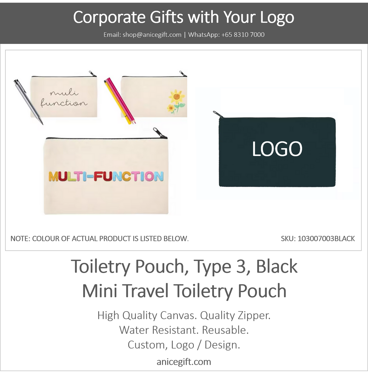 Toiletry Bag, Type 3, Black | Mini Travel Toiletry Pouch