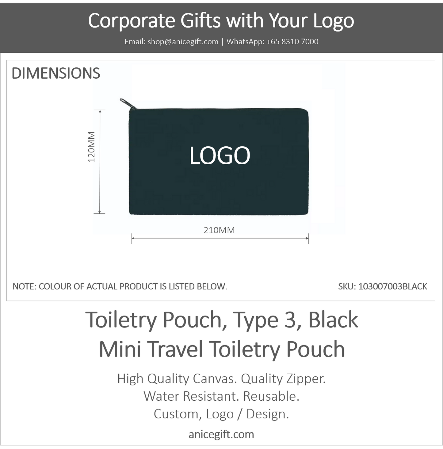 Toiletry Bag, Type 3, Black | Mini Travel Toiletry Pouch
