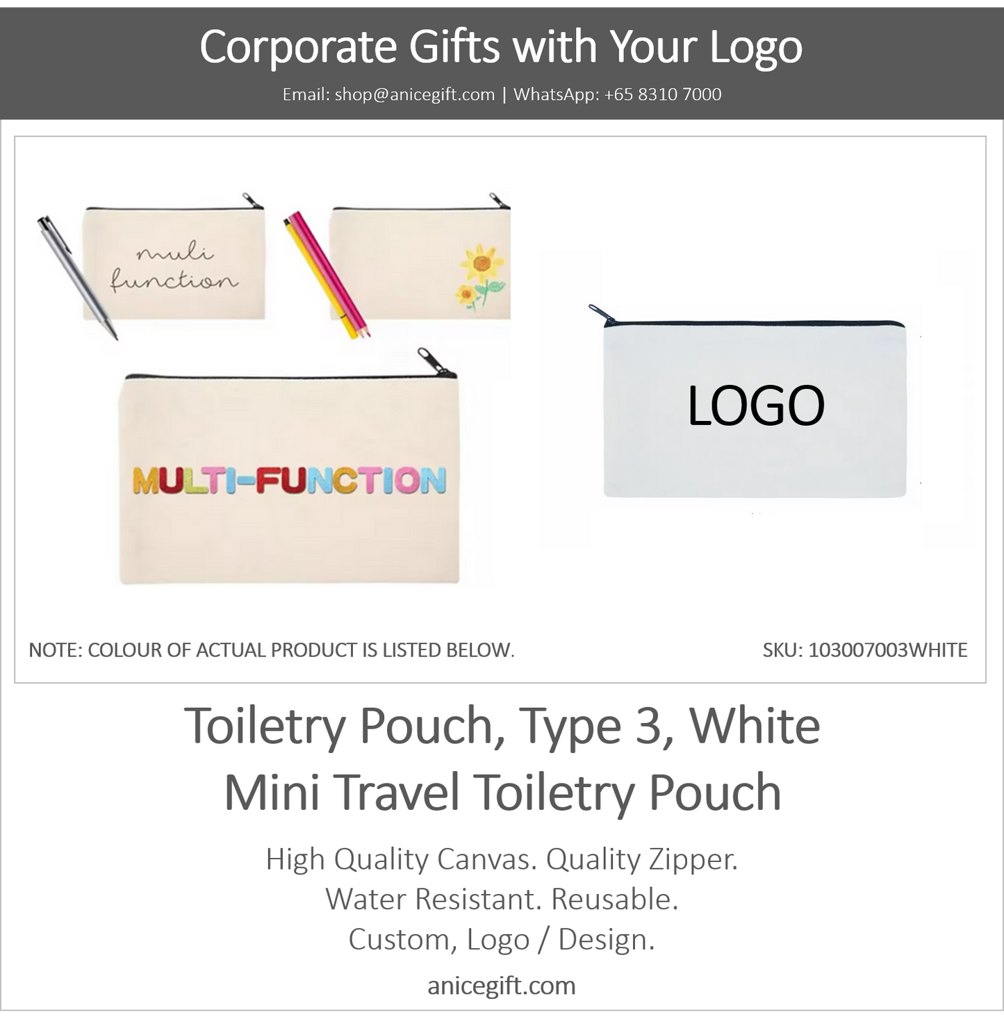 Toiletry Bag, Type 3, White | Mini Travel Toiletry Pouch