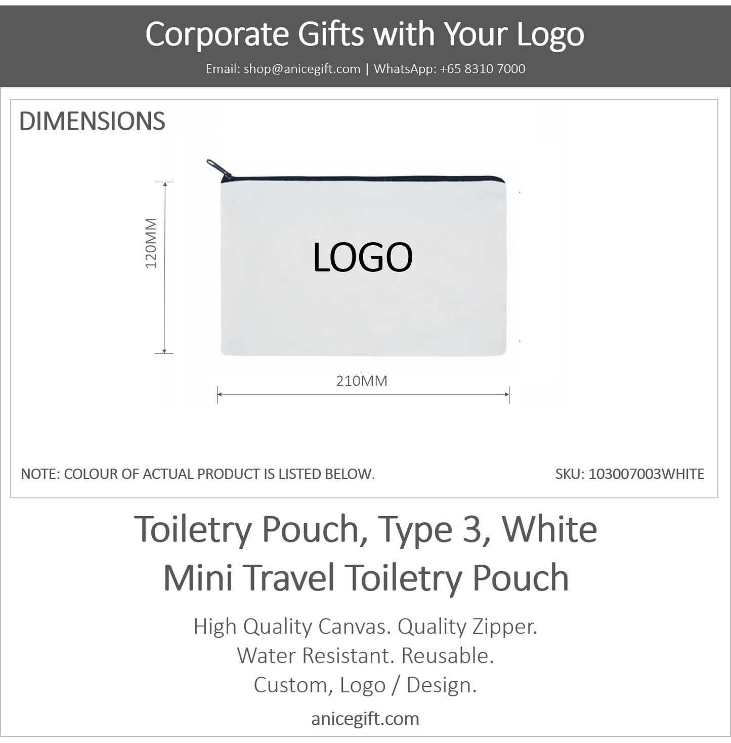Toiletry Bag, Type 3, White | Mini Travel Toiletry Pouch