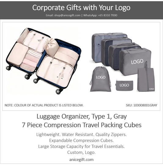 Luggage Organizer, Type 1, Gray | 7 Piece Compression Travel Packing Cubes