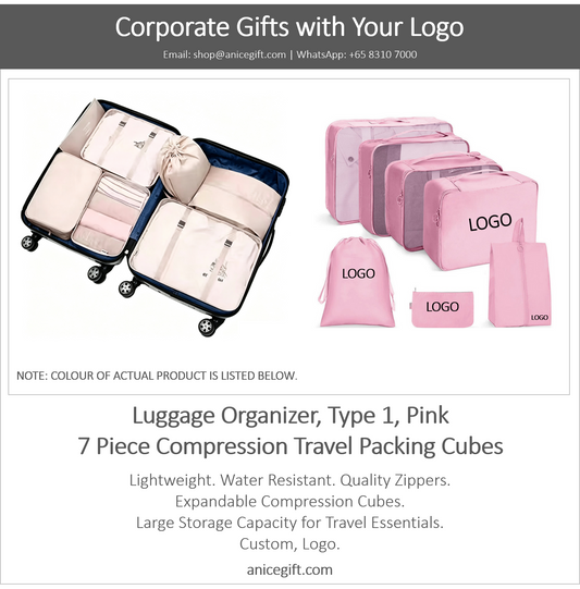 Luggage Organizer, Type 1, Pink | 7 Piece Compression Travel Packing Cubes
