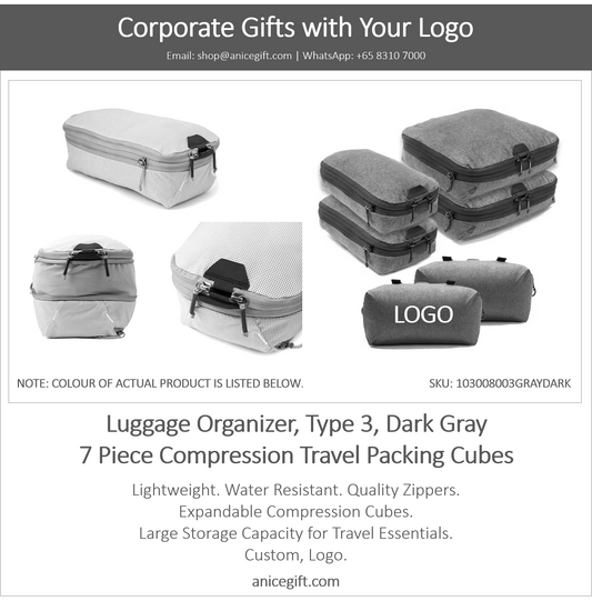 Luggage Organizer, Type 3, Dark Gray | 6 Piece Compression Travel Packing Cubes