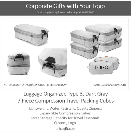 Luggage Organizer, Type 3, Light Gray | 6 Piece Compression Travel Packing Cubes
