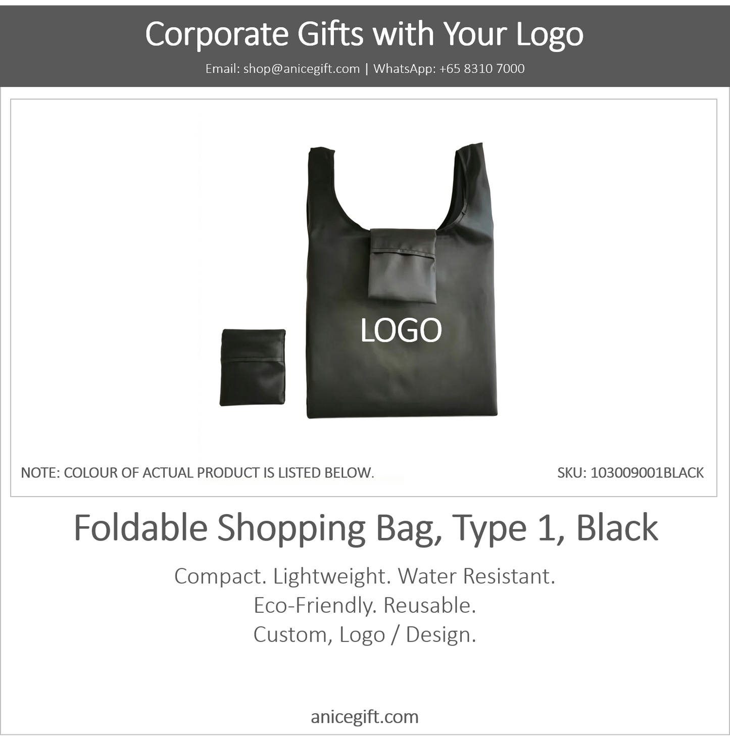 Foldable Shopping Bag, Type 1, Black