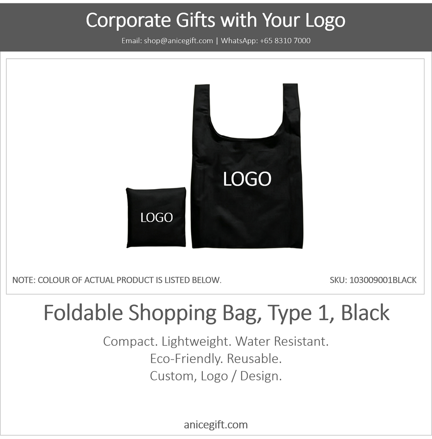 Foldable Shopping Bag, Type 1, Black