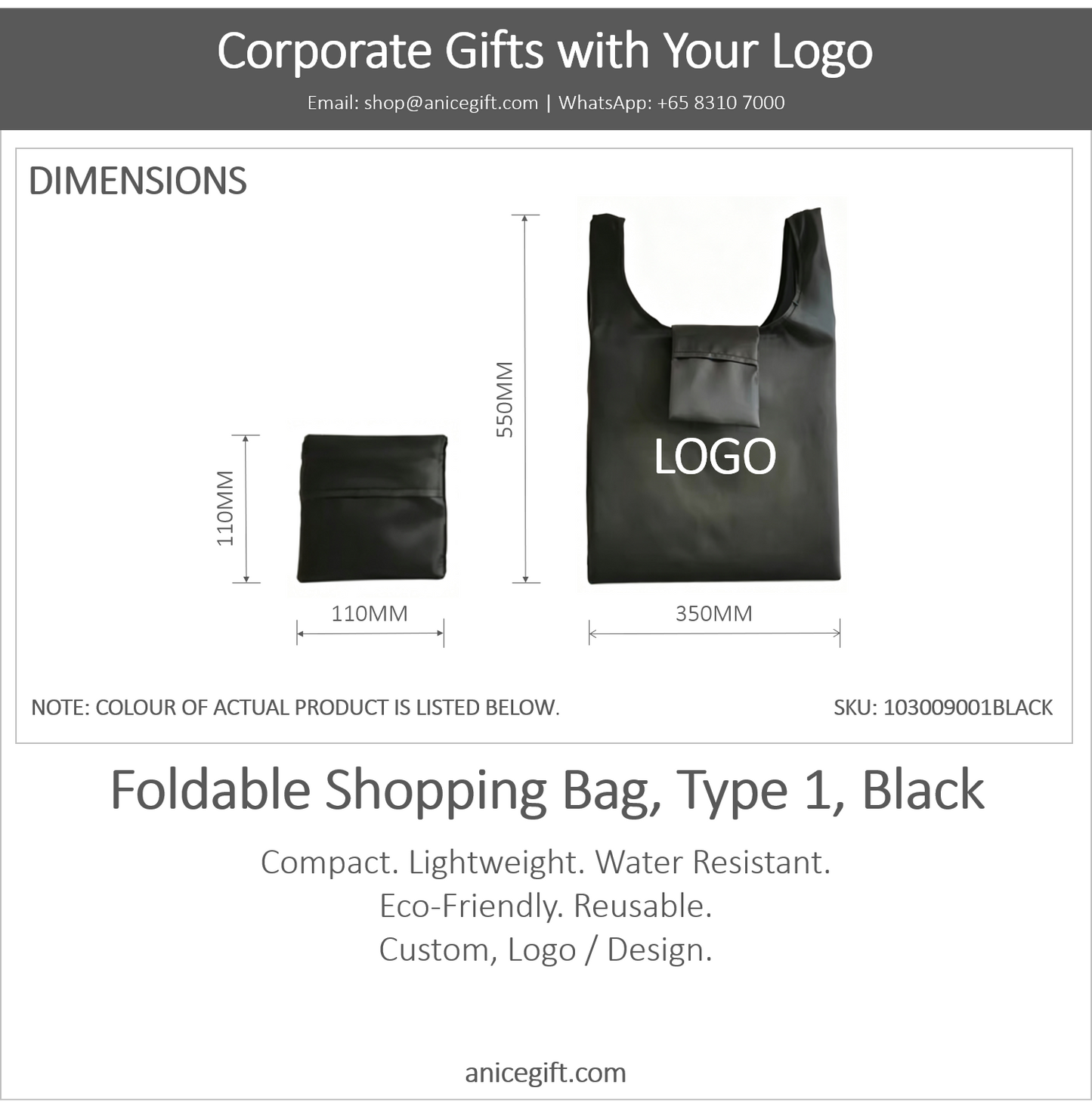 Foldable Shopping Bag, Type 1, Black