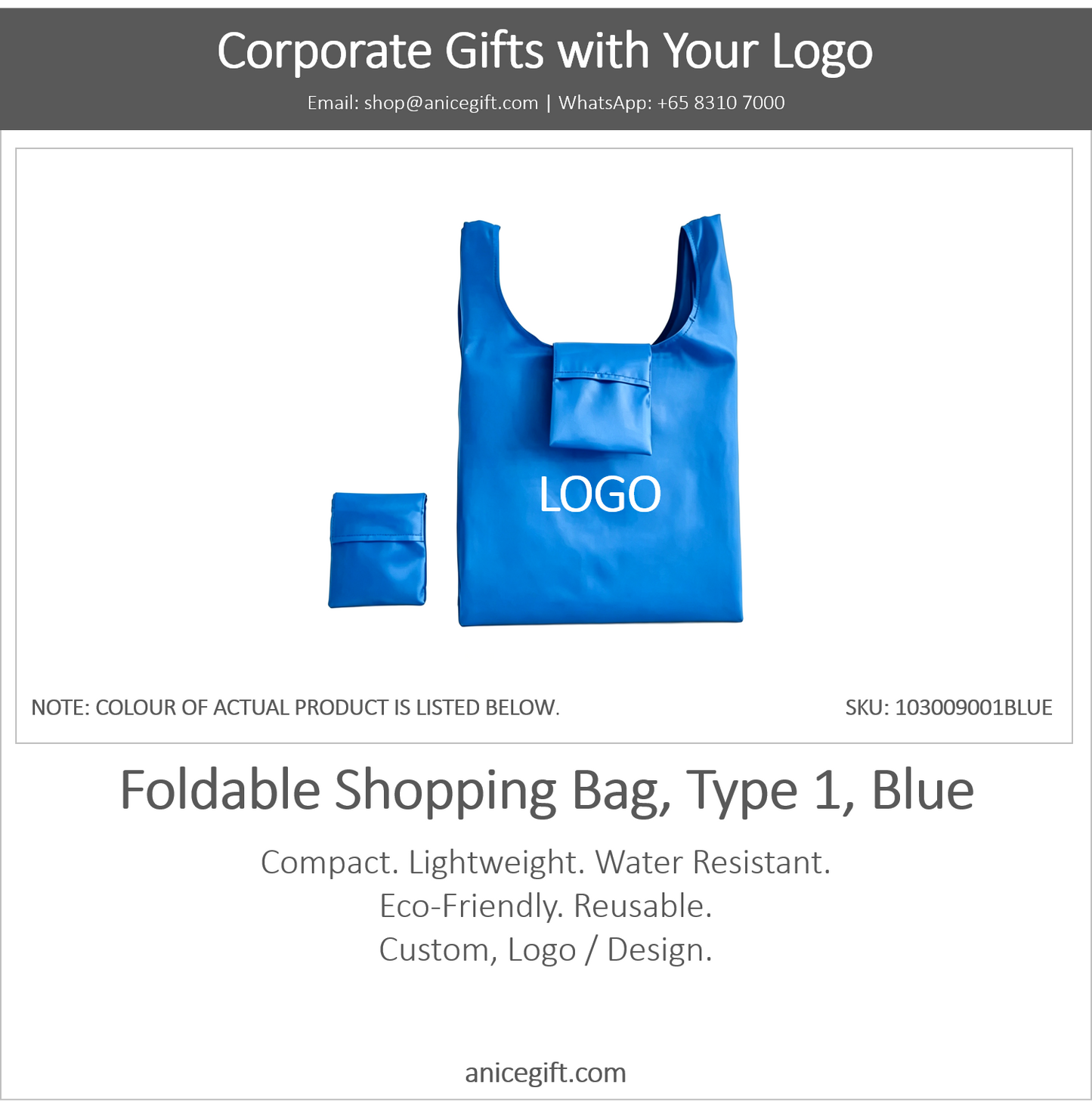 Foldable Shopping Bag, Type 1, Blue