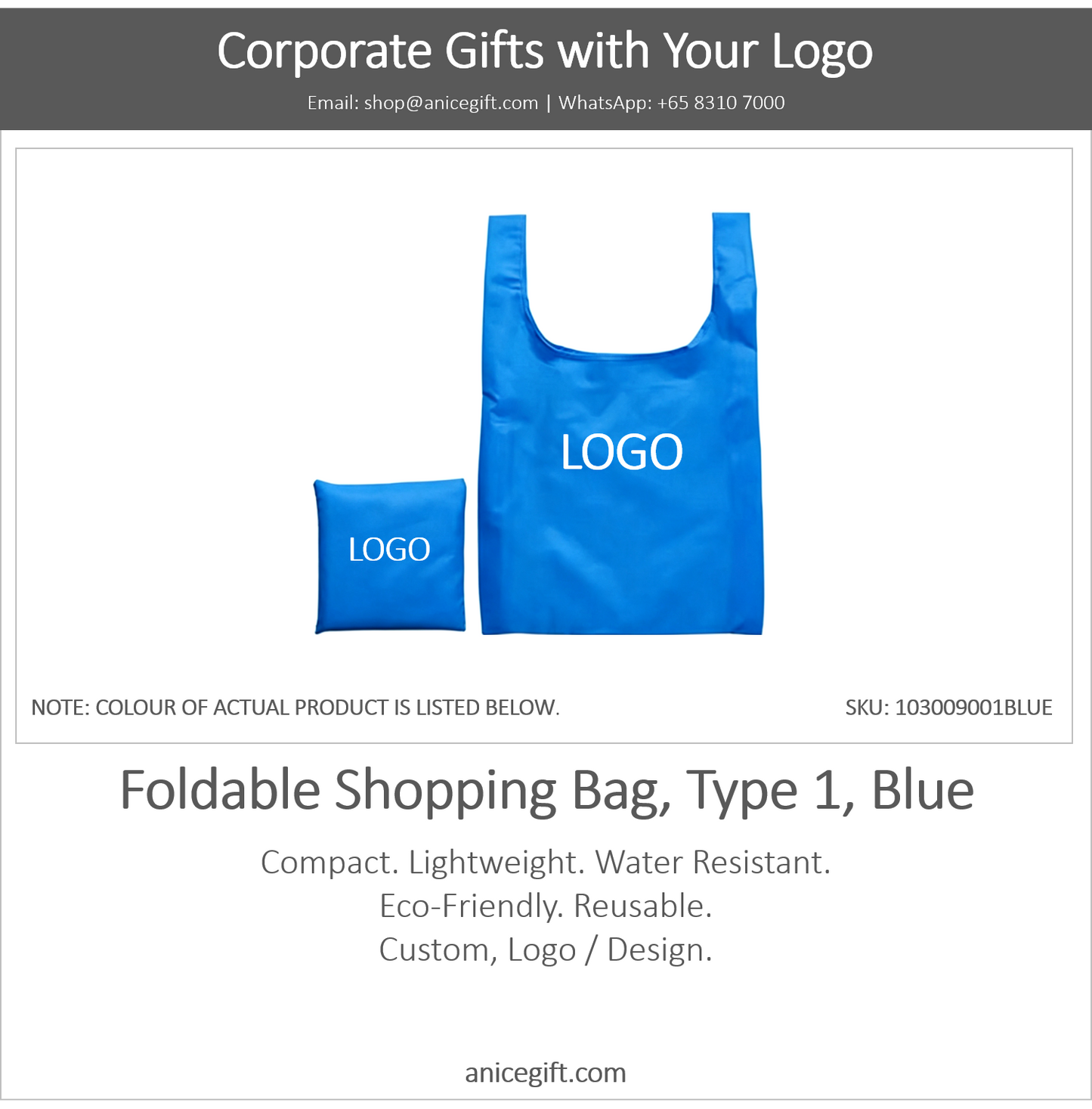 Foldable Shopping Bag, Type 1, Blue