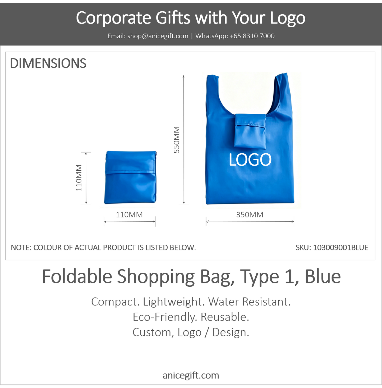 Foldable Shopping Bag, Type 1, Blue