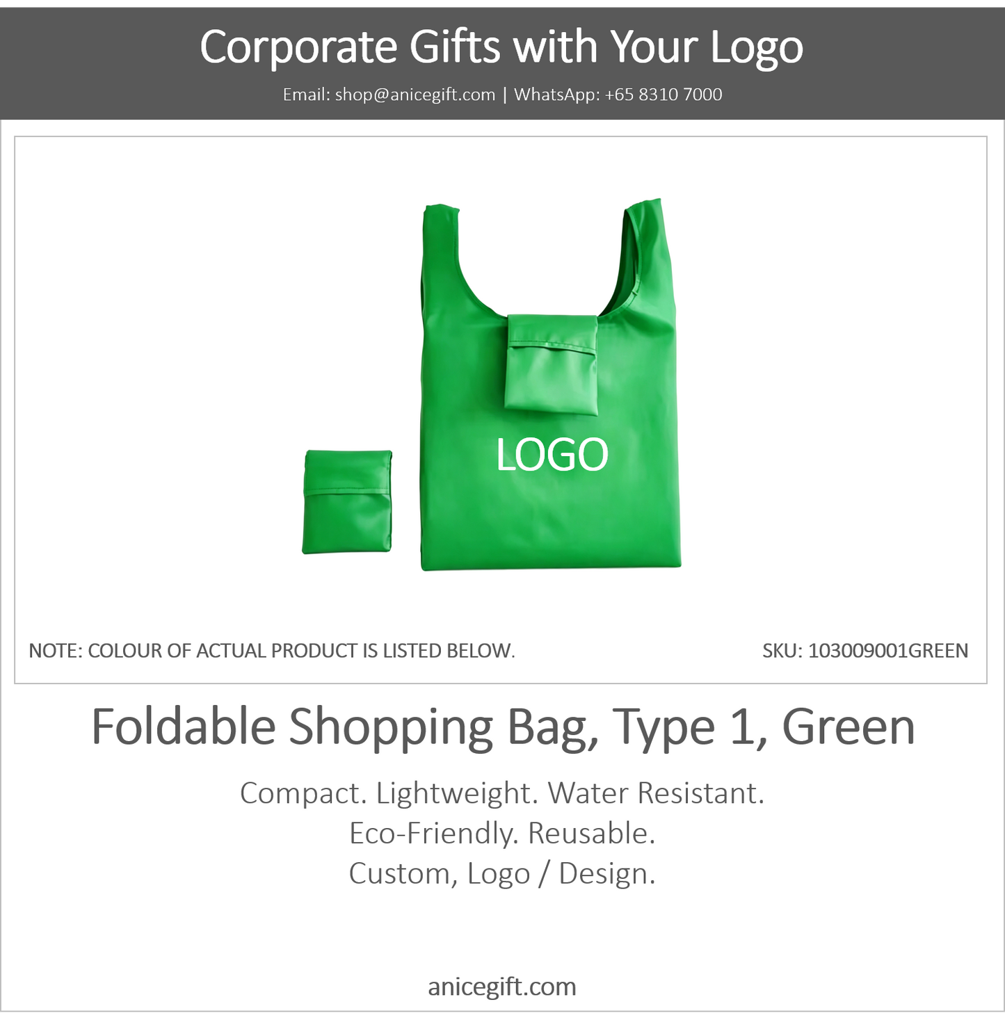Foldable Shopping Bag, Type 1, Green
