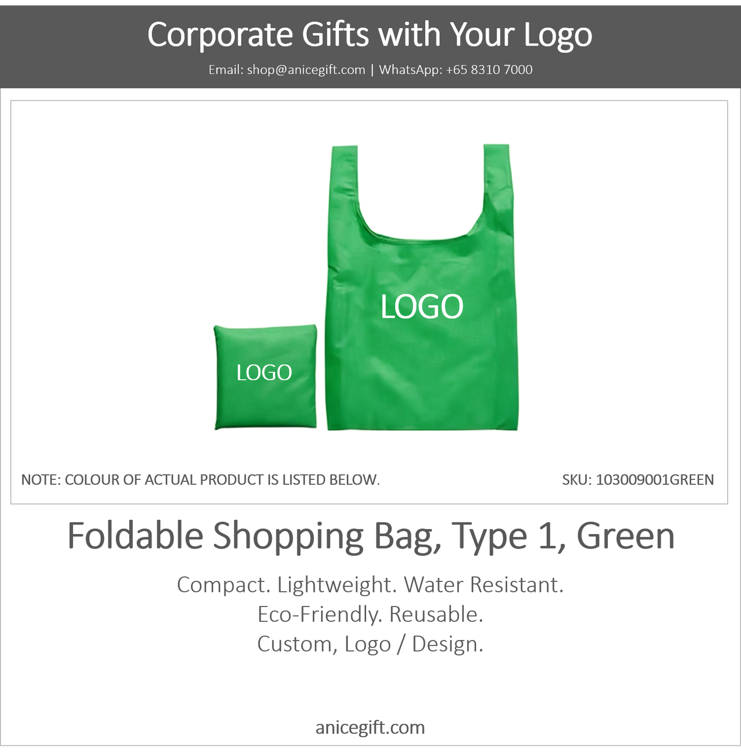 Foldable Shopping Bag, Type 1, Green