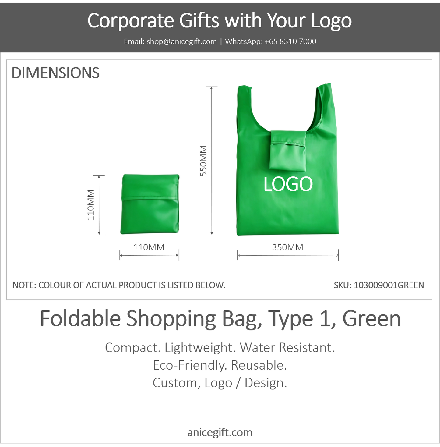 Foldable Shopping Bag, Type 1, Green